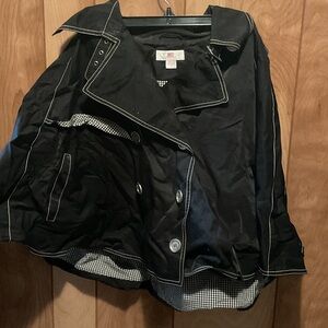 Jennifer Lopez Black Trench Coat with White Contrast Stitching